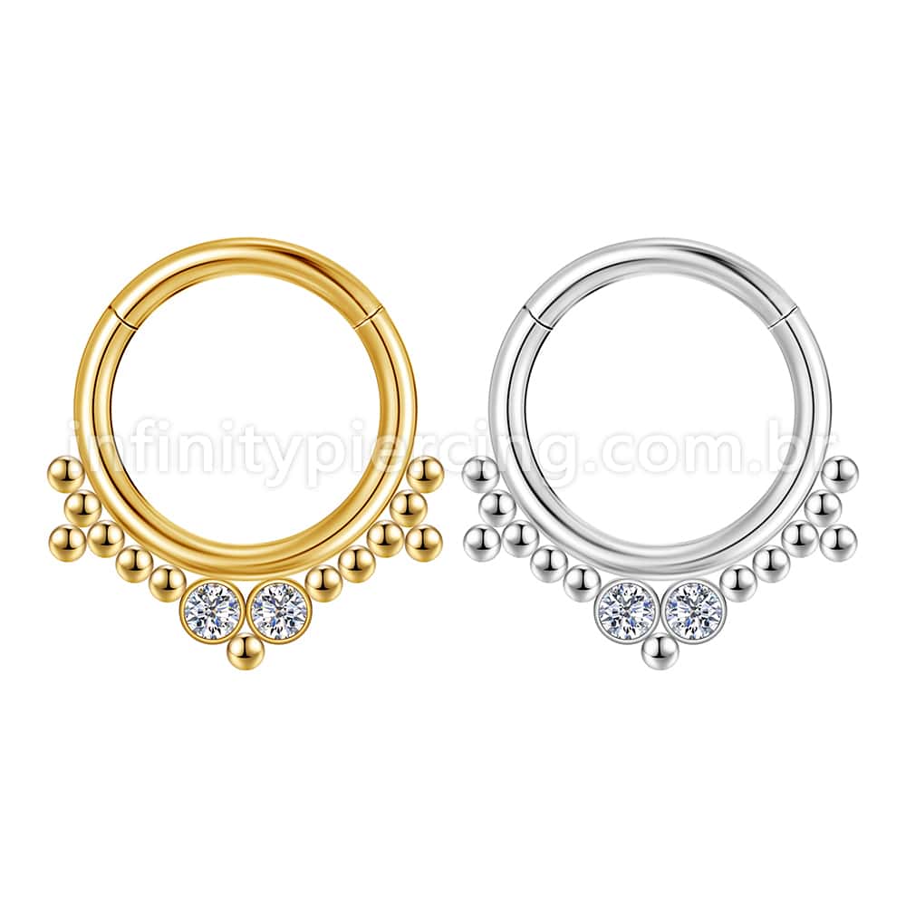 Piercing Argola Aço Cirúrgico Segmento Articulado 2 Pedras Zircônia